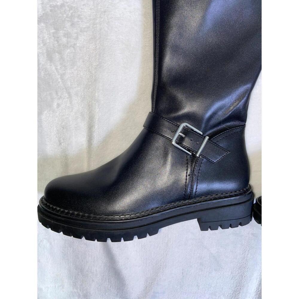 GB Knee High Boots Zip Buckle Biker 8 M 202308XX Black Combat - Picture 7 of 13